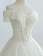 Women's Ivory Sequin Off-Shoulder Bridal & Prom Gown with Pearl Accents