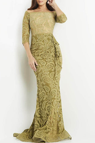 Jovani Off Shoulder Embellished Lace Bodycon Gown - Glamourous Grace
