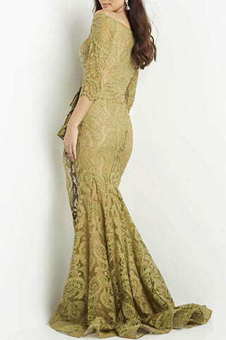 Jovani Off Shoulder Embellished Lace Bodycon Gown - Glamourous Grace