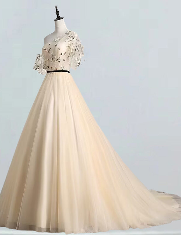 Girls' Elegant Tulle One-Shoulder Prom Dress | Formal Evening Ball Gown