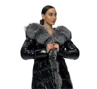 Onyx Genuine Silver Fox Down Parka 107cm - By Baano