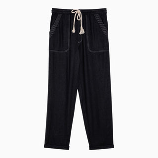 Black silk trousers with drawstring - By Baano