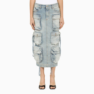 Blue Denim Cargo Midi Skirt - By Baano