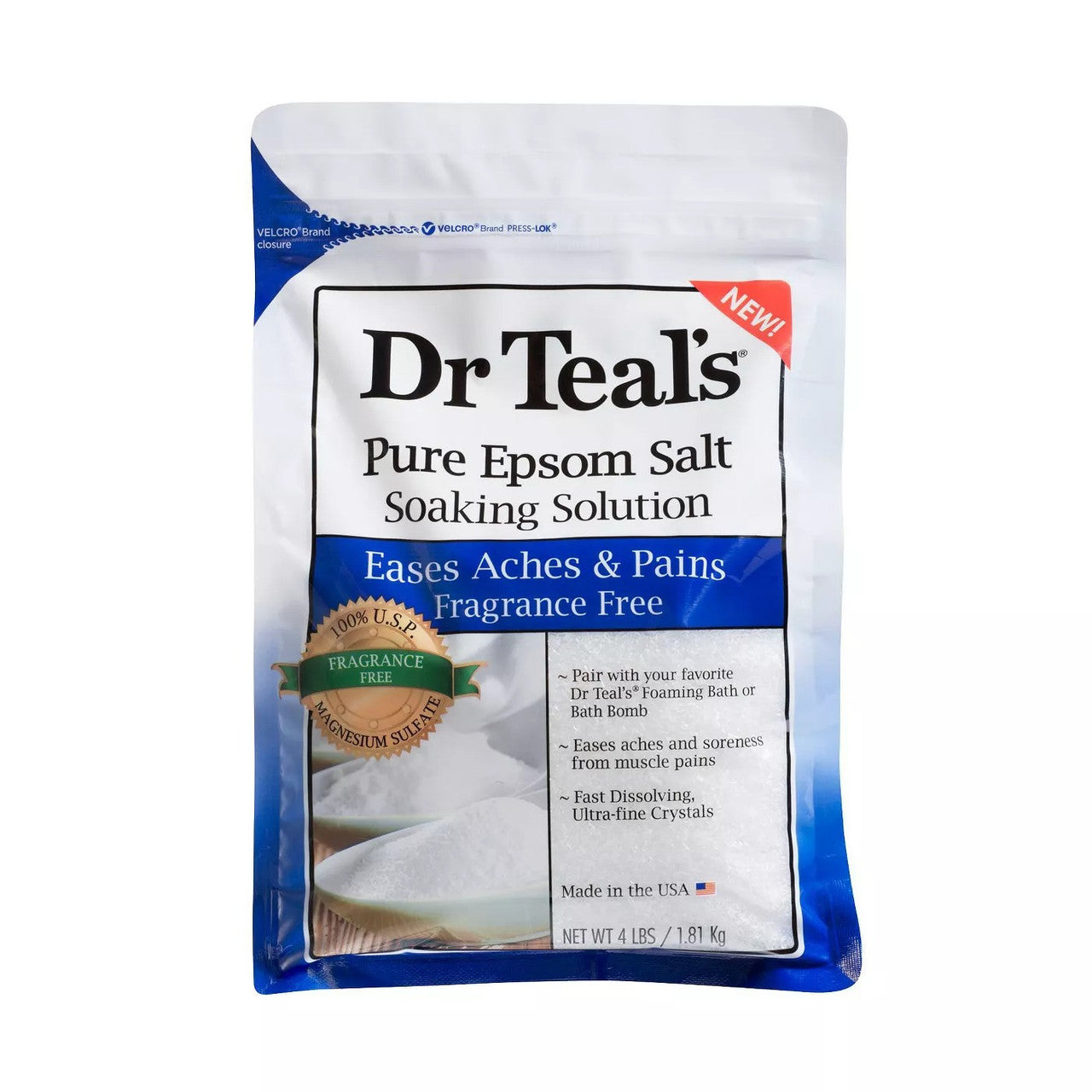 Dr Teal's Pure Epsom Salt Soaking Solution, Fragrance Free, 4 Lb