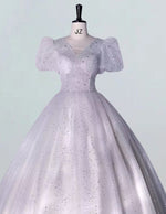 Elegant Silver Grey Sequin Tulle V-Neck Ball Gown | Prom & Evening Dress