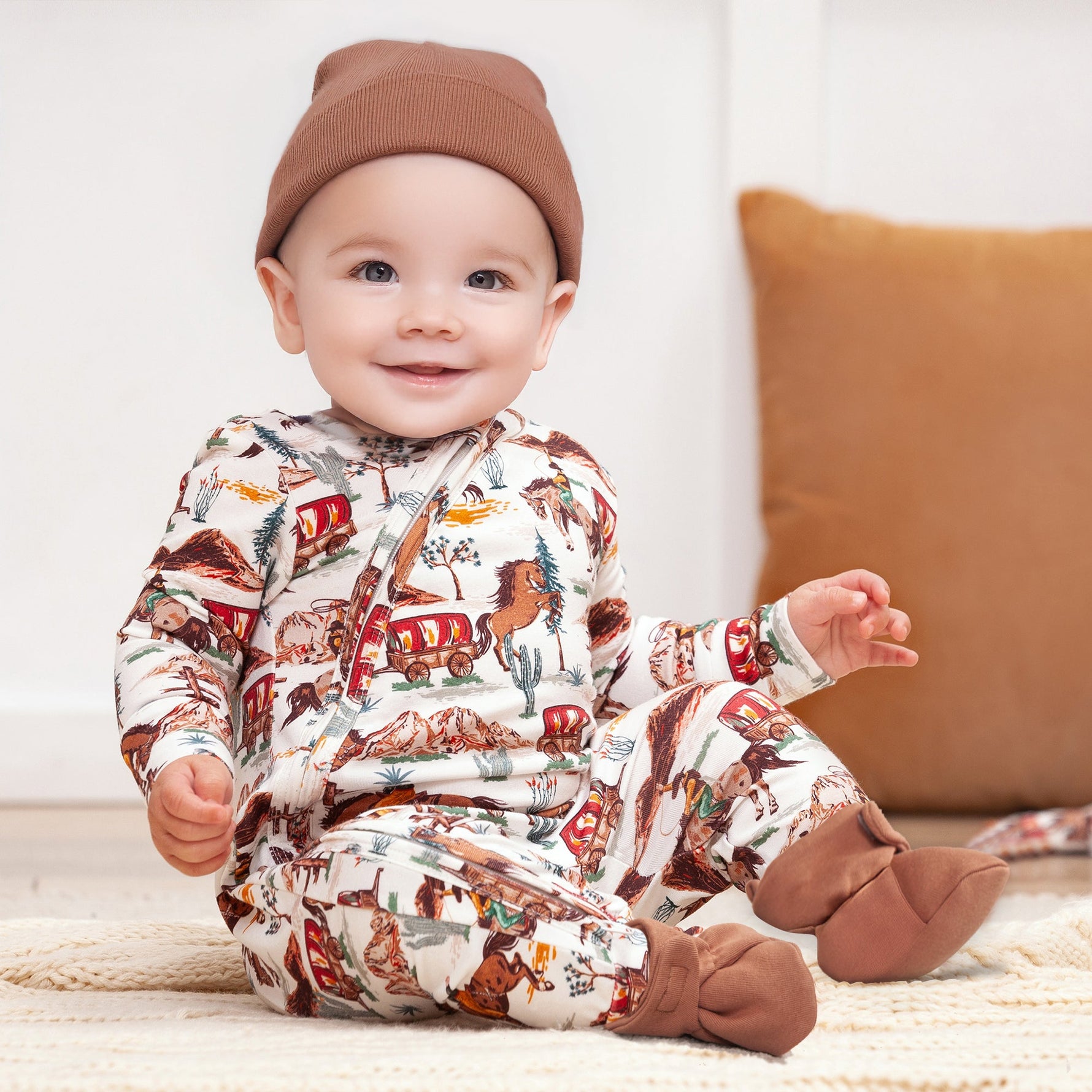 Cowboy Western Spirit Baby Boy Bamboo Zipper Romper - By Baano