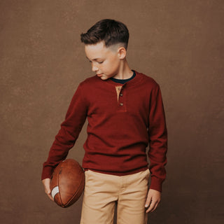 Organic Sweater Henley with Elbow Patches Hope & Henry