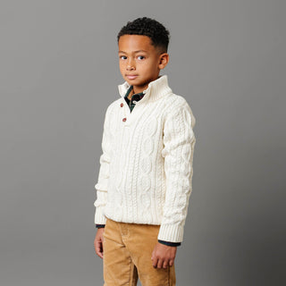 Organic Mock Neck Cable Sweater with Buttons - Glamourous Grace