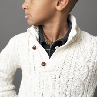 Organic Mock Neck Cable Sweater with Buttons - Glamourous Grace