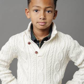 Organic Mock Neck Cable Sweater with Buttons - Glamourous Grace