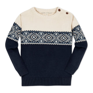 Organic Intarsia Crew Neck Button Sweater - Baby - Glamourous Grace