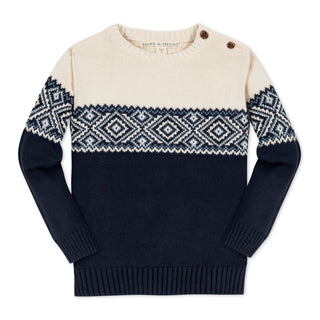 Organic Intarsia Crew Neck Button Sweater - Glamourous Grace