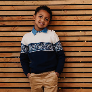 Organic Intarsia Crew Neck Button Sweater - Baby - Glamourous Grace