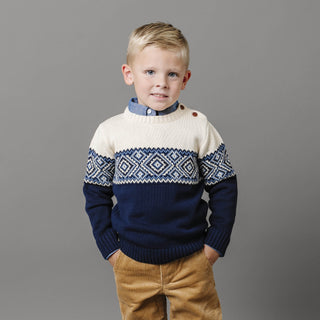 Organic Intarsia Crew Neck Button Sweater - Baby - Glamourous Grace