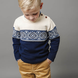 Organic Intarsia Crew Neck Button Sweater - Glamourous Grace