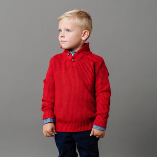 Organic Mix Stitch Mock Neck Sweater with Elbow Patches - By Baano