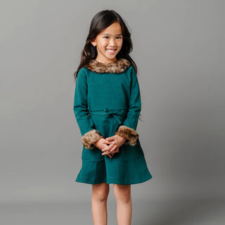 Long Sleeve Ponte Dress with Faux Fur - By Baano