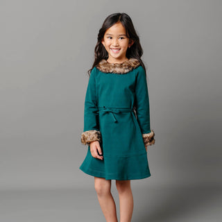 Long Sleeve Ponte Dress with Faux Fur - By Baano