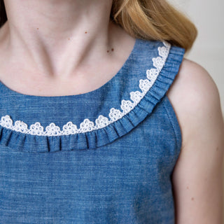 Organic Ruffle Collar Chambray Top - Glamourous Grace