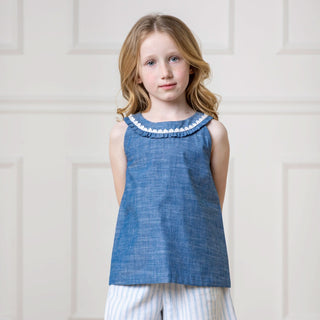 Organic Ruffle Collar Chambray Top - Glamourous Grace