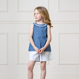 Organic Ruffle Collar Chambray Top - Glamourous Grace