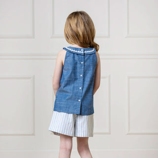 Organic Ruffle Collar Chambray Top - Baby - By Baano