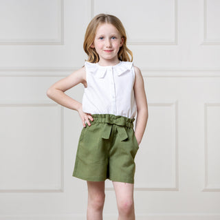 Linen Pull-On Paperbag Shorts - By Baano
