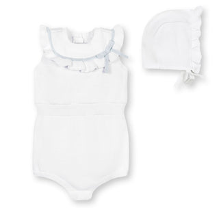 Organic Ruffle Sweater Romper and Bonnet Set - By Baano