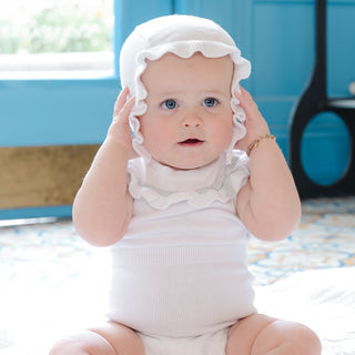 Organic Ruffle Sweater Romper and Bonnet Set - By Baano
