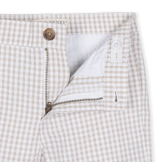 Organic Seersucker Suit Pant Taupe Gingham - By Baano