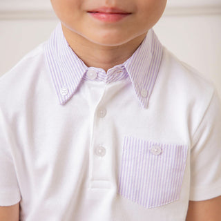 Organic Jersey Polo with Seersucker Trim - Baby - By Baano