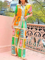 Colorful Print Shirt and Pants Two-Piece Set