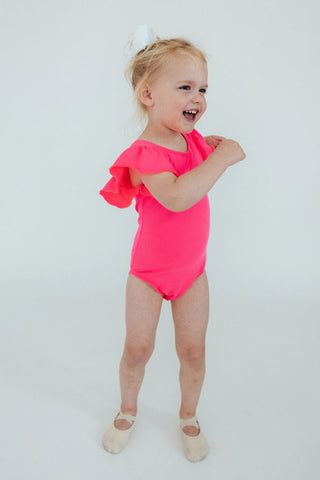 Neon Pink S/S Flutter Sleeve Leotard - By Baano