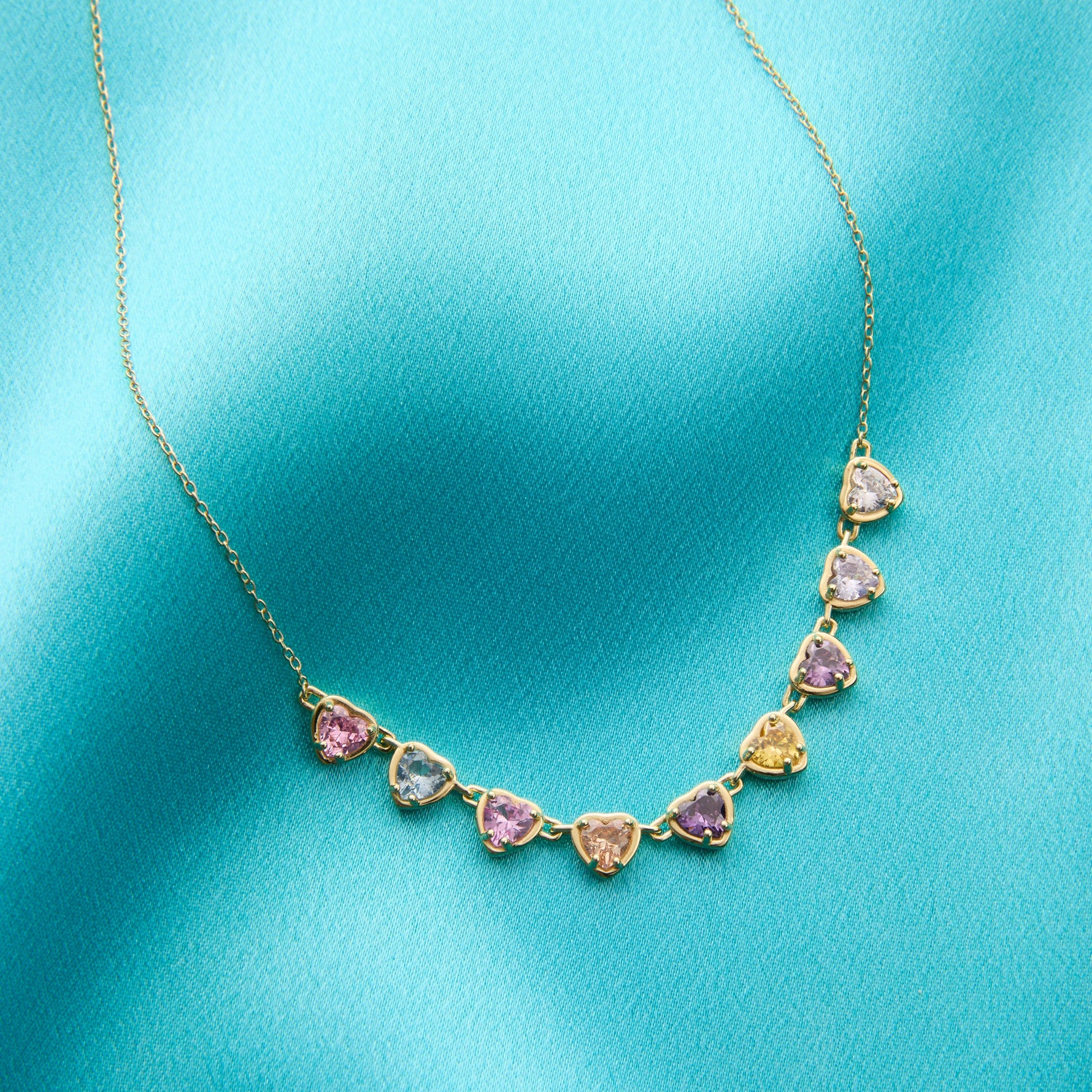 Hearts All Around Necklace - Beautiful Pastel Stones