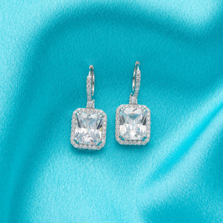 Emerald-cut Halo Earrings in Silver - Transitions Perfectly from Day to Night