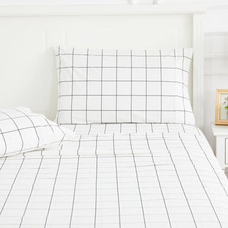Grid Printed Cotton Percale Pillowcases