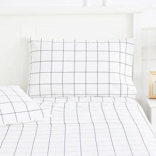 Grid Printed Cotton Percale Pillowcases