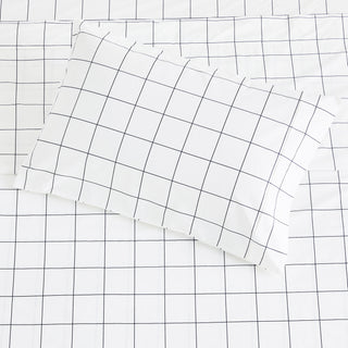 Grid Printed Cotton Percale Pillowcases