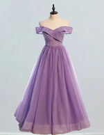 Lilac off the shoulder beading long tulle ball gown quinceanera dress