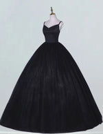 Black spaghetti strap v neck long tulle ball gown floor length quinceanera dress