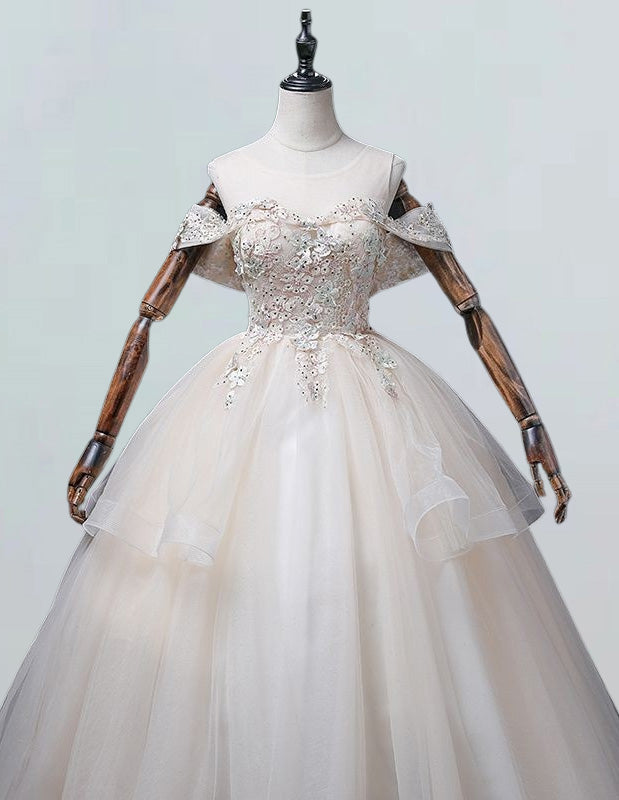 Off-Shoulder Lace Applique Tulle Prom Gown | Elegant Evening Dress for Girls