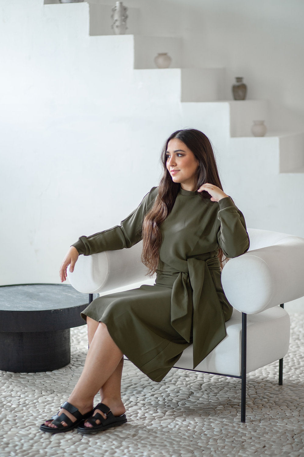 Olive Tie Waist Dress