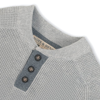 Organic Sweater Henley with Elbow Patches - By Baano