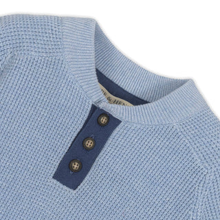 Organic Sweater Henley with Elbow Patches - Glamourous Grace