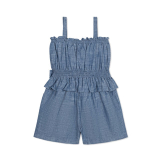 Organic Smocked Waist Chambray Romper - Glamourous Grace
