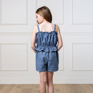 Organic Smocked Waist Chambray Romper - Glamourous Grace