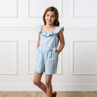 Linen Ruffle Collar Romper - Glamourous Grace
