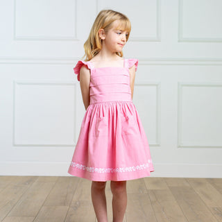Organic Pleated Apron Dress with Embroidery - Glamourous Grace