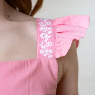 Organic Pleated Apron Dress with Embroidery - Glamourous Grace