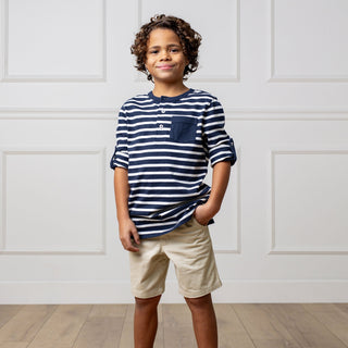 Henley Pocket Tee with Rolled Sleeves - Glamourous Grace